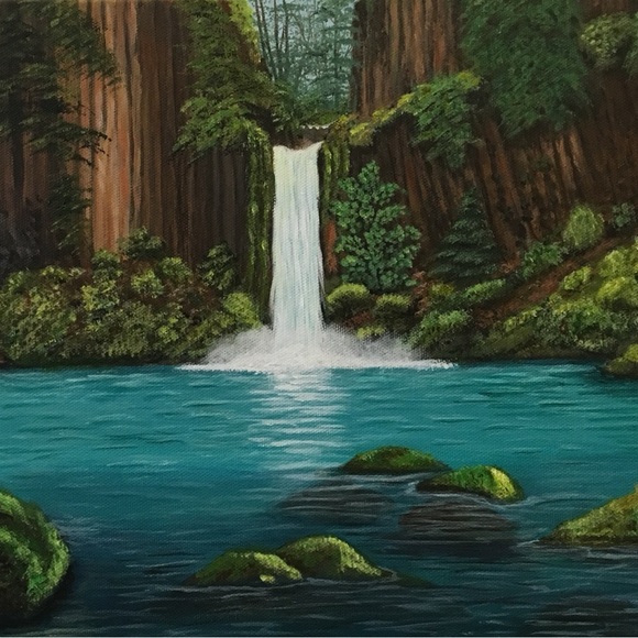 Hand Crafted Other - Hand Crafted Waterfall Landscape Art Print